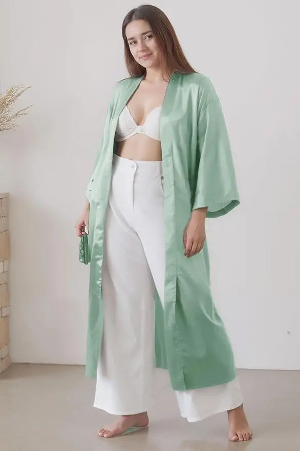 Women's Satin Robe Belted Elegant Solid Color Silky Comfort Bathrobe Loungewear