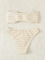 Striped Textured Bandeau Bikinis 2025 Women Sexy Swimsuit Push Up Swimwear Female Bathing Suit Swimming Summer Beachwear