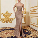 Women's Sparkly Sequin Long Formal Dress Square Neck Backless Split Mermaid Prom Dress Spaghetti Strap Evening Party Gown