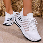 2026 Hollow Out Breathable Sneakers Women Plus Size Printed Thick Sole Walking Shoes Woman Comfortable Knitted Flats Female
