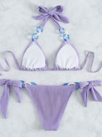 Sexy Halter Rings Ribbed Bikini 2025 Female Swimsuit Women Swimwear Two-pieces Bikini Set Brazilian Bathing Suit Swim Beach Wear