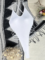 Sexy Extreme G String Thong Women Ribbed Swimwear One Piece Swimsuit Female Cross Backless Monokini High Cut Bathing Suit Swim