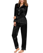 Womens Silk Satin Pajamas Loungewear Two-piece Sleepwear Button-Down Full Sleeve LongSet