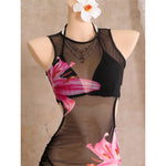 With Cover Up Flower Printed Halter Bikini Women Swimwear Female Swimsuit Three-Pieces Bikini Set Bather Bathing Suit Swim V8253