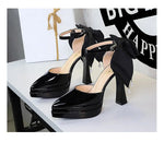 BIGTREE Shoes Women's High Heels Hollow Platform Waterproof Thick Heel Pointed Toe Sandals Match Dress Wedding Shoes Knot