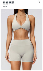Summer Yoga Sets Women Front Cross Sports Bra Exercise Suits Outwear Lifting Buttocks Abdominal Compression Shorts Fitness Set