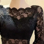 Women Summer Cropped Tops See-through Embroidery Lace Top One-word Collar Half Sleeve Blouse Pullover Tops