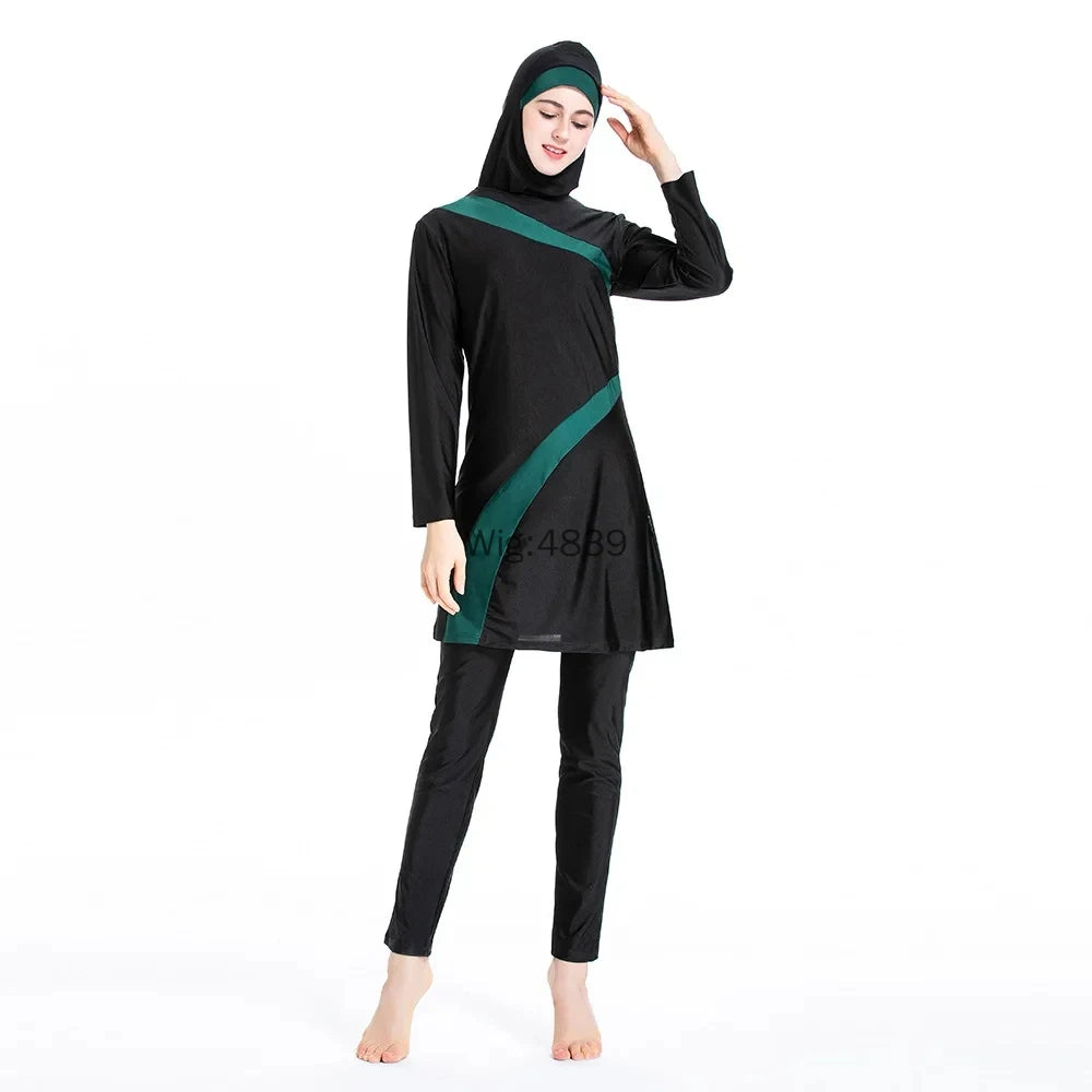 Women's Muslim Swimsuit Modest Full Cover Bathing Suit Irregular Patchwork Islamic Arab Middle East Ladies Swimwear 2025 New