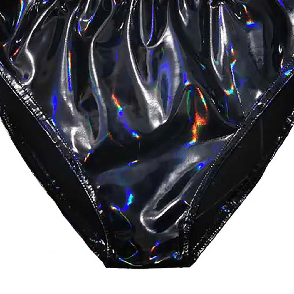 Women Panties Glossy Surface Triangle Shape Elastic Waist Honeymoon Underwear High Waist Bright Mirror Paint Women Underpants