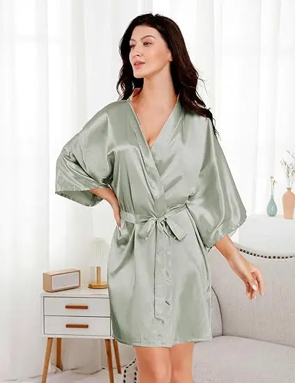 Women's Bride Bridesmaids Silky Robe Satin Kimono Robes for Women Lingerie