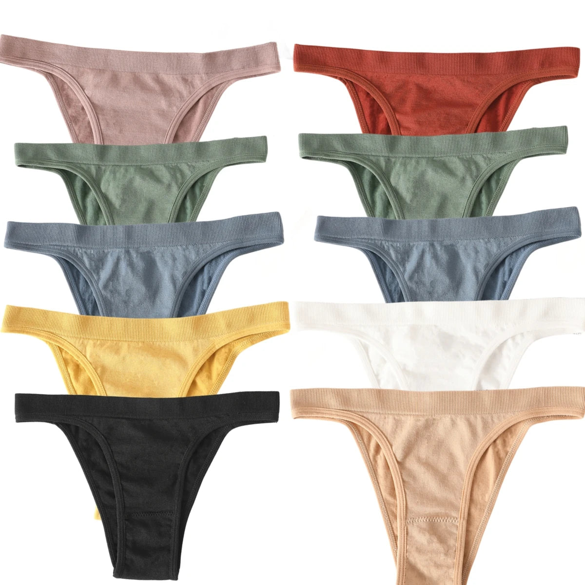 10Pcs/Set Women Seamless Panties Ribbed Underwear Sexy Lingerie High Leg Cut Female Sports Underpants Femme Thongs