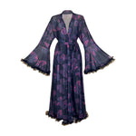 2026 New Women Elegant Butterfly Print Mesh Robe Big Flare Sleeve Lace Up Tassel Fringe High Slit Bathrobe Loungewear