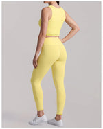 Fake Two Piece Tank Top Yoga Sets Women Lace V Neck Sports Vest Fitness Suit Hip Lifting High Waist Leggings Workout Clothes
