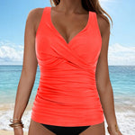 Women Bikini Tankini Top Front Knot Ruched Swimsuit V Neck Bathing Suit Swim Top Cross Back Swimwear Tops Summer Beach Wear