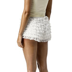 Womens Solid Color Lace Mesh Shorts Tiered Ruffled Bow Elastic Waistband Summer Leisure Lounge Short Pants