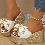 Street Bow Knot Chunky Platform Slippers Women Fashion Round Toe High Heel Sandals Woman Plus Size Wear-Resistant Slides Mujer