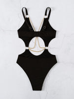Cut-out Chain Linked One Piece Swimsuit Monokini Swimwear Women 2025 Bathers Padded Beachwear Bathing Swimming Suit Summer