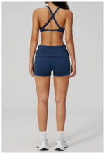 Women Two Piece Gym Yoga Sets Back Cross Sports Bra Pleate High Waist Short Fitness Suit Outdoor Running Camisole Tops Outfits