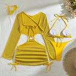With Long Sleeve Cover Up Halter Bikini Women Swimwear Female Swimsuit Three-pieces Bikini set Bather Bathing Suit Swim V5123