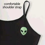 Summer Sleepwear Women Pajamas Set Alien Pattern Printed Sports Camisole Tops and Shorts Casual Loungewear