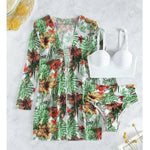2025 Three Pieces Bikini Set Cover Up Swimwear Women Swimsuit Print Long Sleeve Push Up Bathing Suit Beachwear Swimming Biquini
