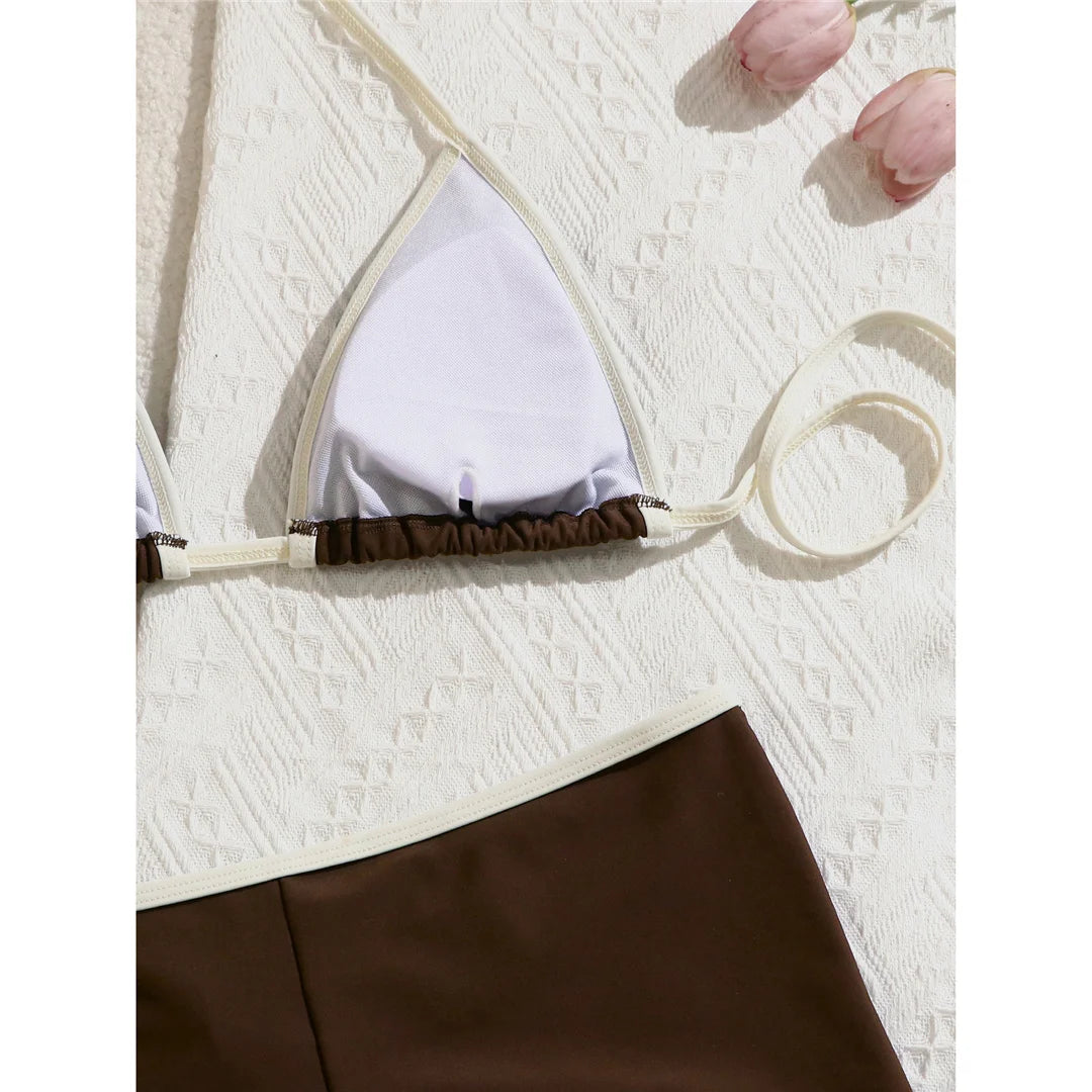 Sexy Splicing Halter Shorts Bikini Female Swimsuit Women Swimwear Two-Pieces Bikini Set Padded Bather Bathing Suit Swim V8132