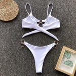 Sexy Metal Rings Leopard Brazilian Bikini Female Swimsuit Women Swimwear Two-piece Bikini set Bather Bathing Suit Swim V1441L
