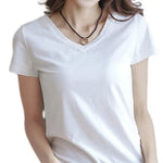 Women Summer T-shirt V-neck Short Sleeve Slim Fit T-shirt Solid Color Pullover Tops Women Bottoming Shirt Streetwear