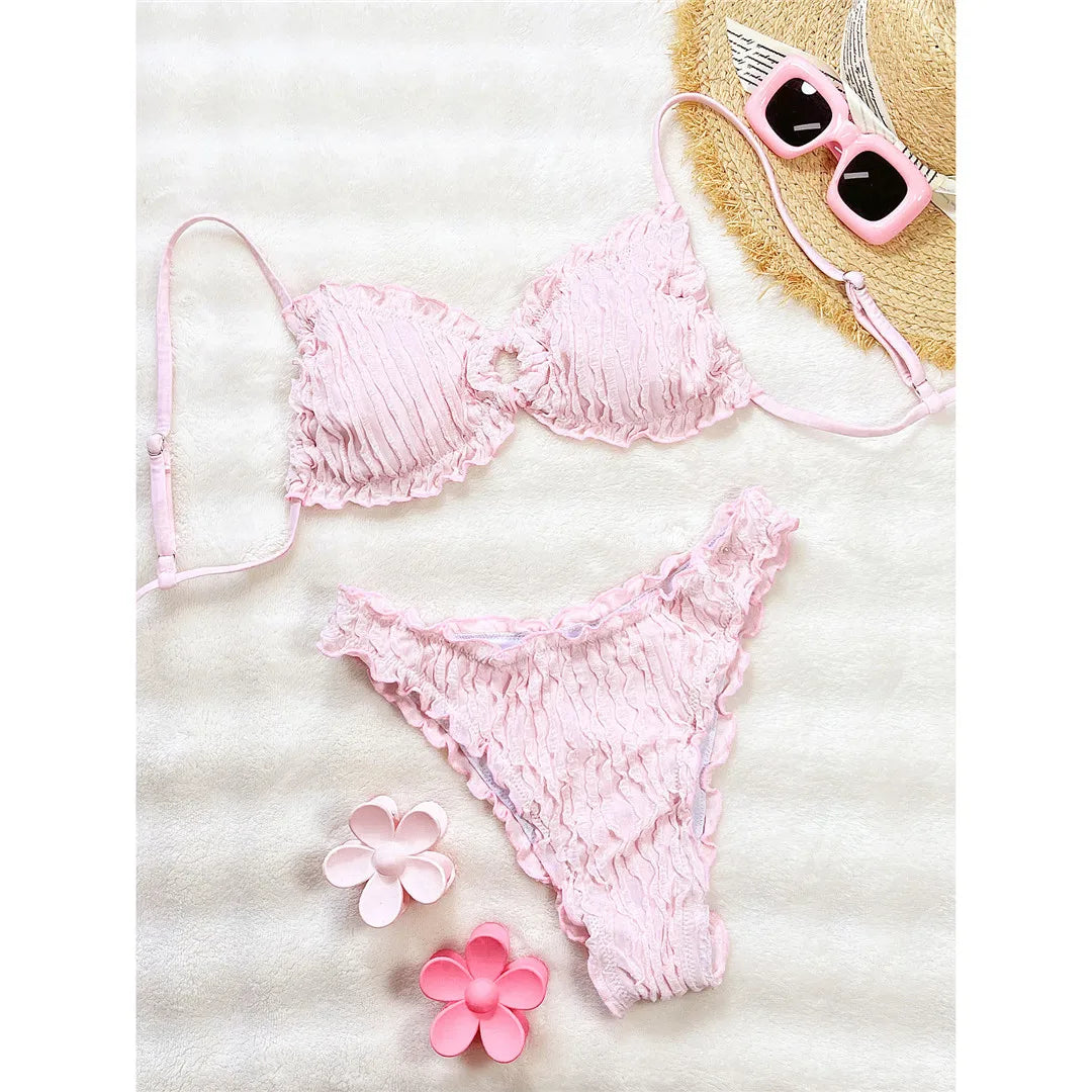 Wrinkled Crinkled Frilled Bikini Female Swimsuit Women Swimwear Two-pieces Bikini set Brazilian Bather Bathing Suit Swim V8053