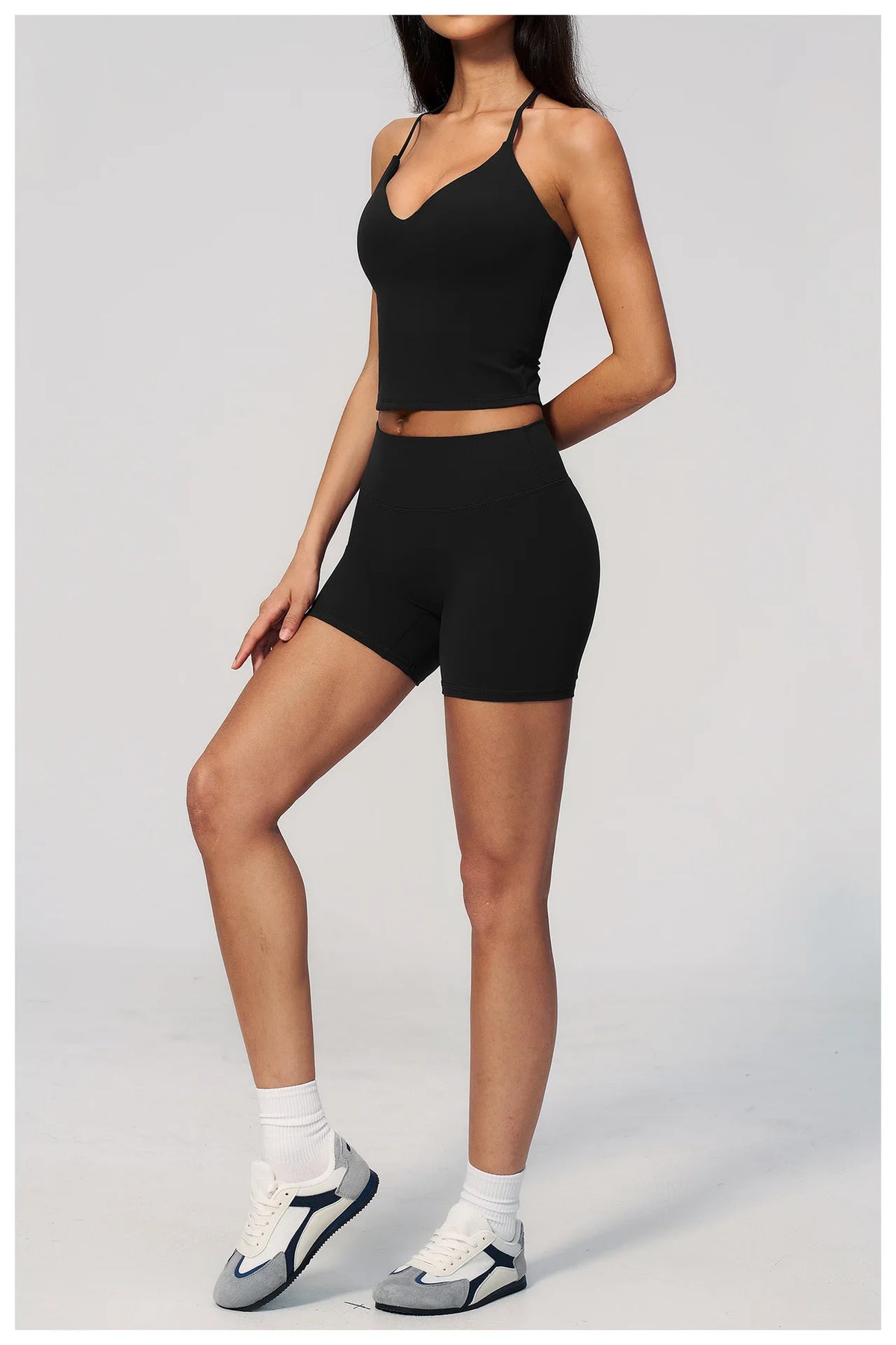 New Yoga Sets Women V Neck Back Criss Cross Sports Tank Top High Waist Butt Lift Shorts Fitness Suit Gym Running Workout Clothes