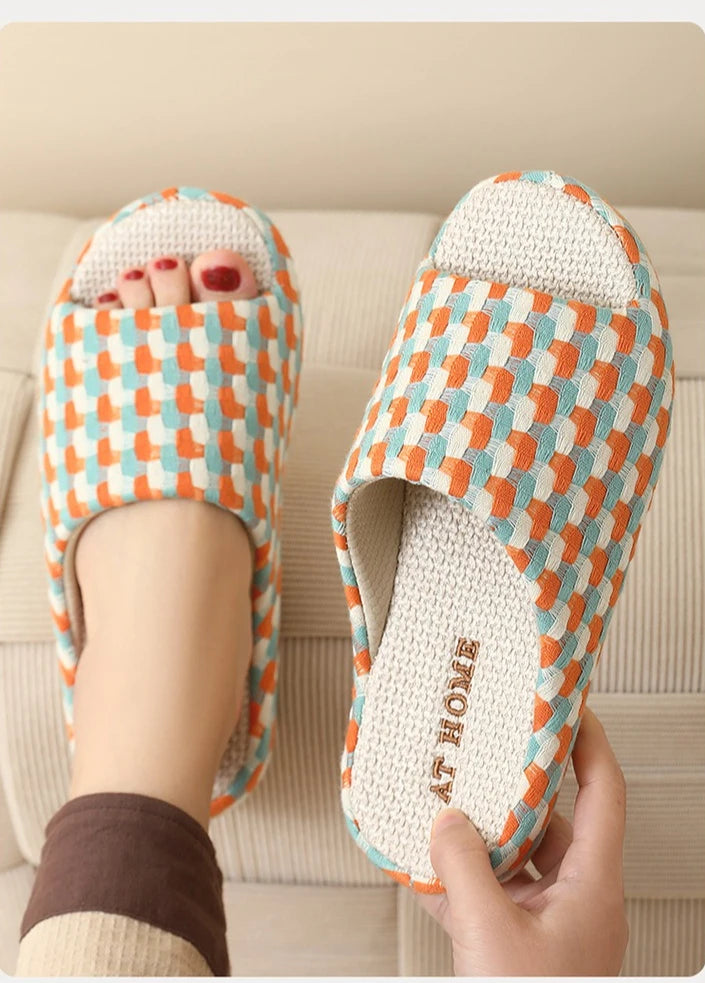 Breathable Cotton Linen Slippers For Women Men Summer Autumn House Shoes Anti-slip Keep Quiet Couples Home Floor Flax Slides