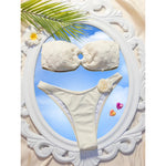 New 3D Flowers Bandeau High Leg Cut Bikini Female Swimsuit Women Swimwear Two-Pieces Bikini Set Bather Bathing Suit Swim V6225