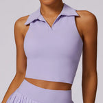 Outdoor Breathable Golf Wear Tennis Sport Sets Women Turn Down Collar Sleeveless Top Short 2 in 1 Skirt Running Fitness Set