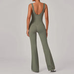 Women's Seamless Yoga Jumpsuits Sports Fitness Sleeveless Hip-lifting Flared One-piece Workout Gym Training Slim Fit Bodysuits