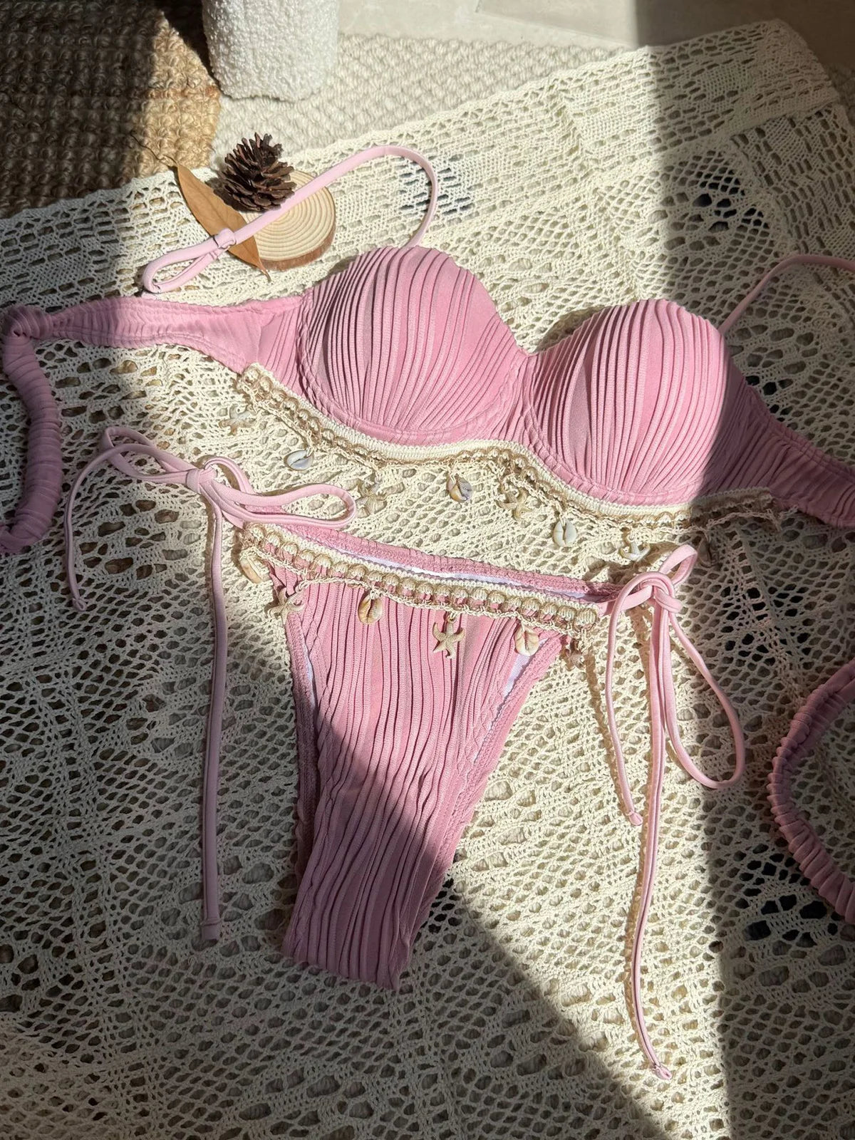New Shell Scalloped Ribbed Underwired Bikini Female Swimsuit Women Swimwear Two-Pieces Bikini Set Bather Bathing Suit Swim V6498