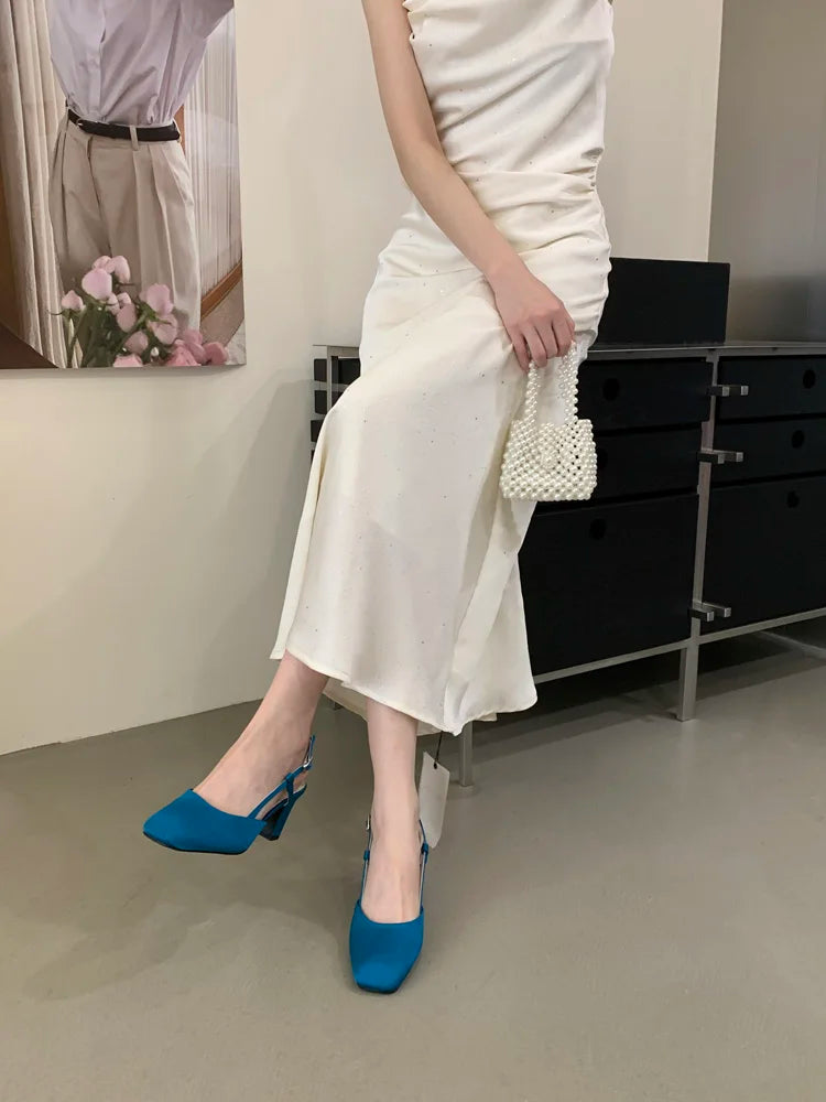 Summer Closed Toe Sandals Buckle Strap Summer Heels Mary Jane Thick Heels French Shallow Lolita Sandals OL Dress Shoes New 2026
