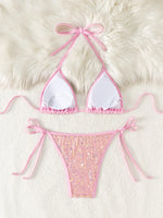 Shiny Sequin White Bikini Set 2026 Women Sexy Push Up Bra Tie Side Triangle Swimsuit Brazilian Holiday Bathing Suit Swimwear