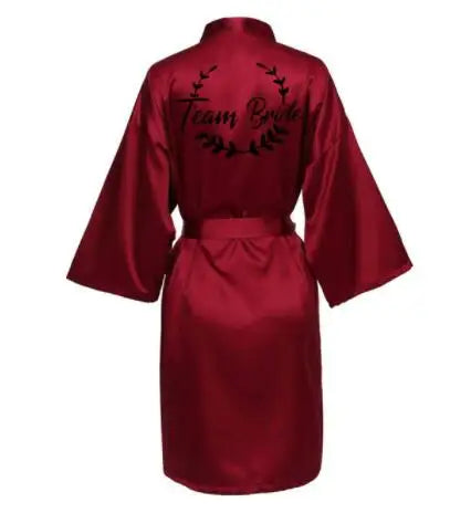 Wedding Party Team Bride Robe With Black Letters Kimono Satin Pajamas Bridesmaid Bathrobe SP021