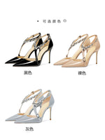 Rhinestone High Heels 2025 Summer Versatile Pointed Heel One-word Buckle Bag Head Sandals Women Black Strap High Heel Sandals 45