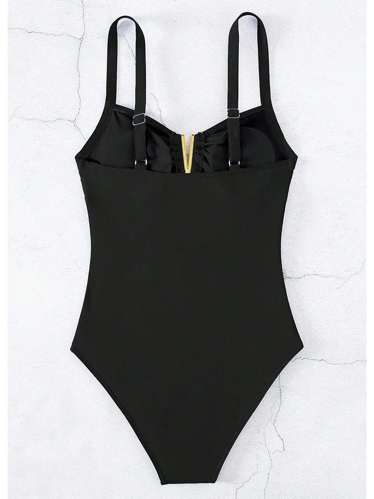 U Shaped Pleated Swimsuits Female Swimwear One Piece Swimsuit Women Monokini High Cut Bathing Suit Swim Beachwear Slim Bodysuit