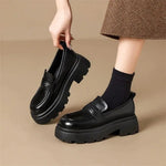 2026 Thick-Soled Waterproof British-Style Women's Loafers - Winter Retro Slip-On Height-Boosting Shoes, Simple & Lightweight