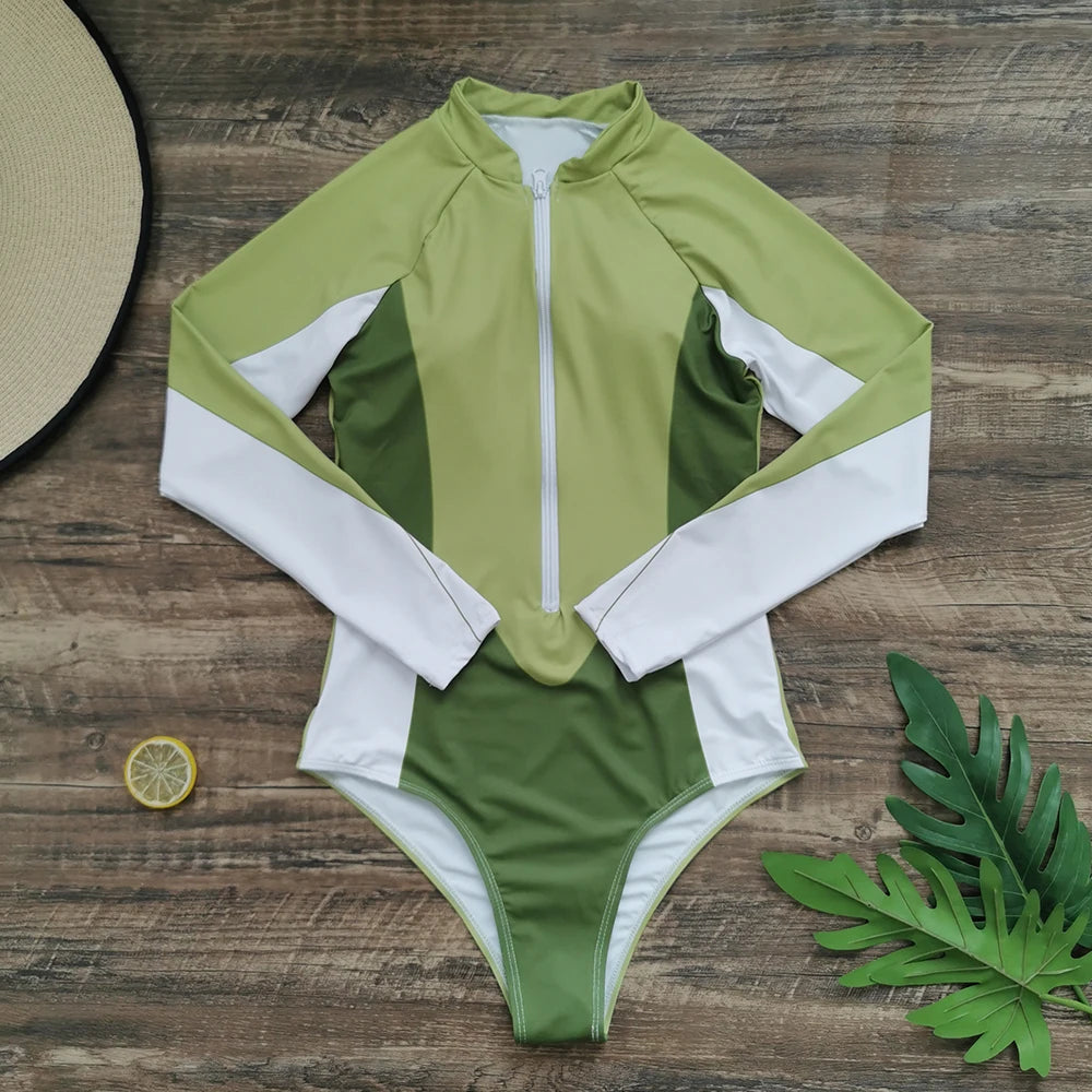 2026 Surfing Sport Swimsuit Long Sleeves Women One Piece SwimsuitSwimwear Solid Monokini Bathing Suit Tropical Bodysuit Female