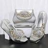 doershow High Quality African Style Ladies Shoes And Bags Set Latest silver Italian Shoes And Bag Set For Party HO1-1