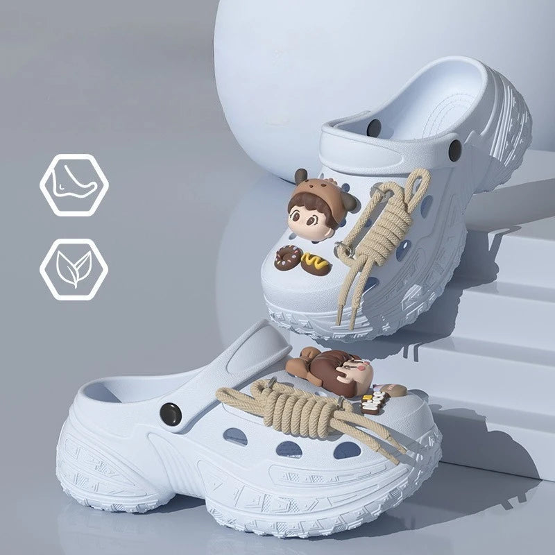 Cute DIY Charms Indoor Street Slippers For Women Fashion Clogs Soft EVA Anti-slip Summer Shoes Girls Leisure Platform Sandals