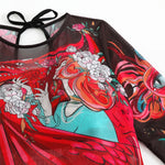 S - XXL Printed Long Sleeve With Sarong One Piece Swimsuit Women Swimwear Female Flowers Padded Bather Bathing Suit Swim V7181
