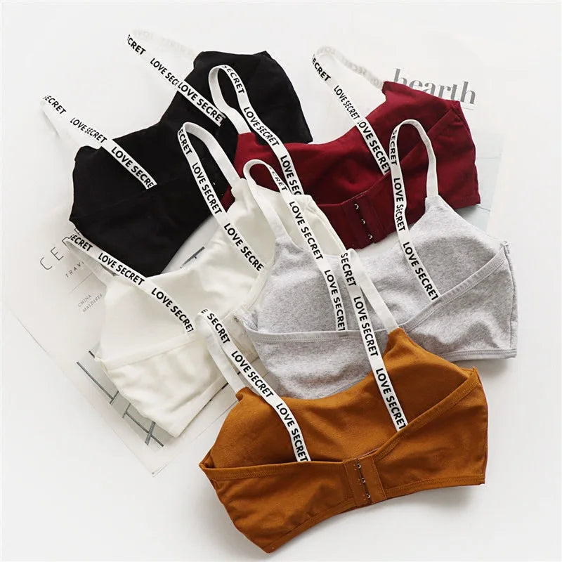 Cotton Bras For Women Nonwire Bra Tube Top Seamless Underwear Letter Strap Soft Bra Removable Pads Sexy Lingerie