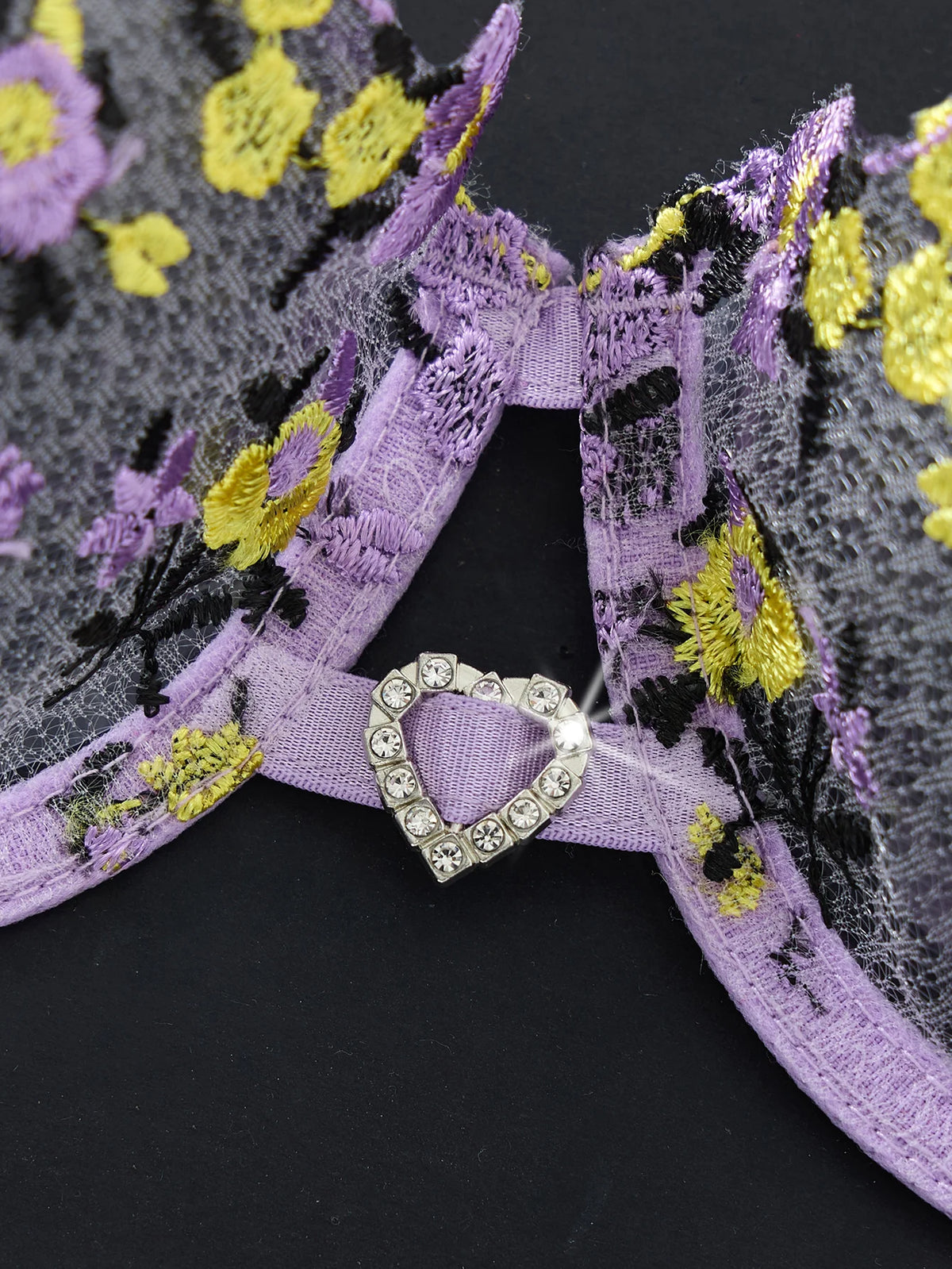 Women's Purple Floral Embroidery Lingerie Set Half Cup Push Up Bra And Thong Sheer Mesh Lace Comfortable Sexy Underwear ZA824026