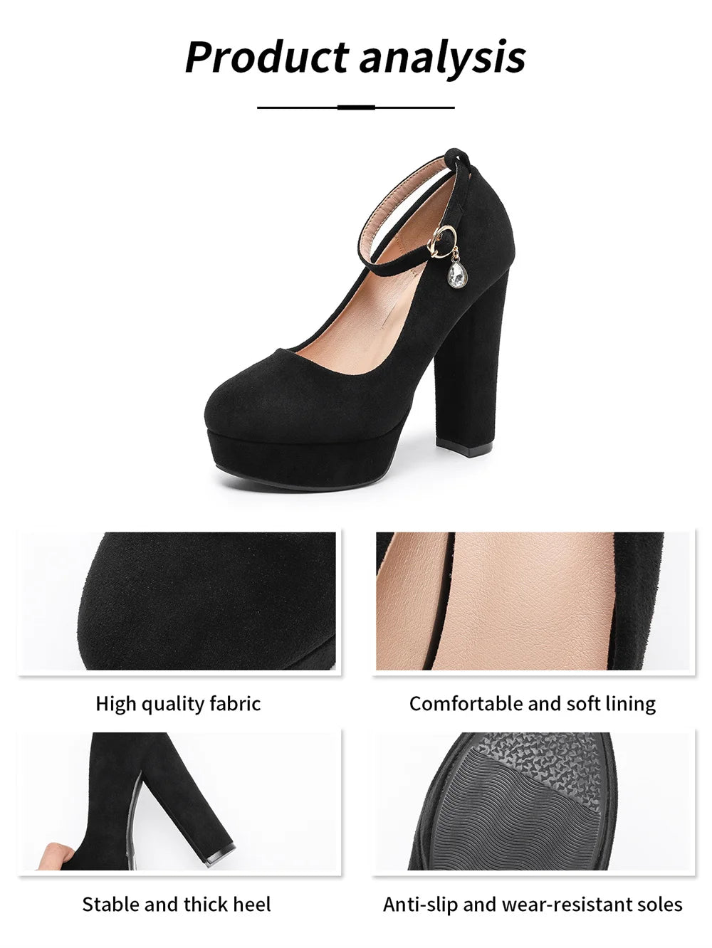 2026 Plus Size 43 Elegant Black Ankle Strap Platform Pumps Sexy Spike High Heels Shoes Women Classic Apricot Office Lady Shoes