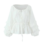 Foridol Tie Up Ruffles Lantern Sleeve White Blouse Women Spring Fashion Pelpum Top 2025 Summer O Neck Beach Casual Chic Blusa
