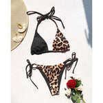 XS - L 8 Color Splicing Halter Leopard Bikini Female Swimsuit Women Swimwear Two-piece Bikini set Bather Bathing Suit Swim V3736